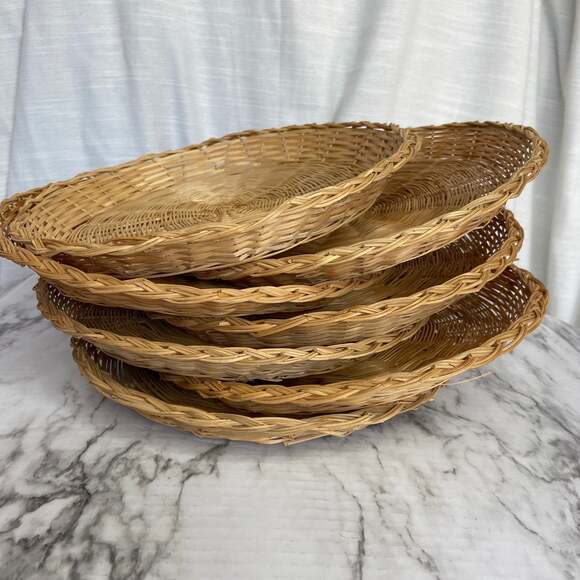 Boho Wicker Picnic Plate Holders 7pc - Picture 2 of 5
